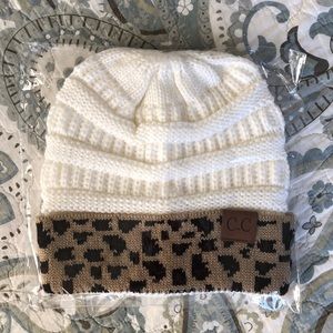 Ivory and leopard cuff CC beanie